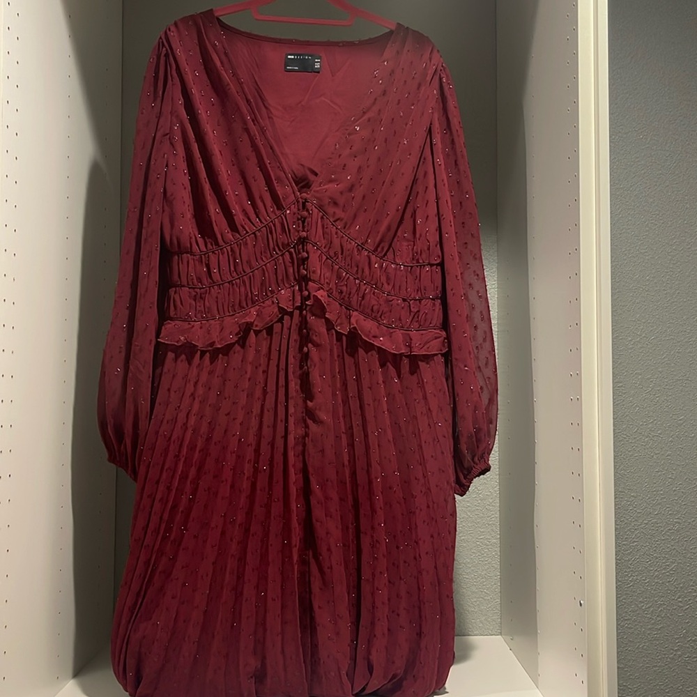 Asos Design Curve Button Up Ruched Waist Pleated … - image 2